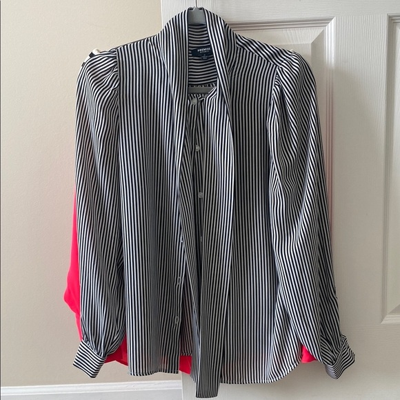 Premise Studio Black and White Striped Pussybow Blouse - Picture 1 of 6